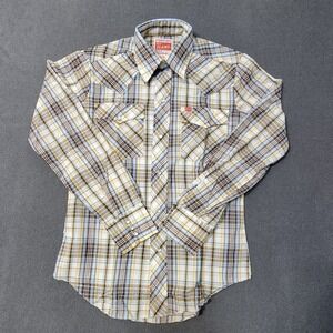 EUC Ely Cattleman Plaid Western PearlSnap Shirt LongSleeve Blue Tan Men S/16